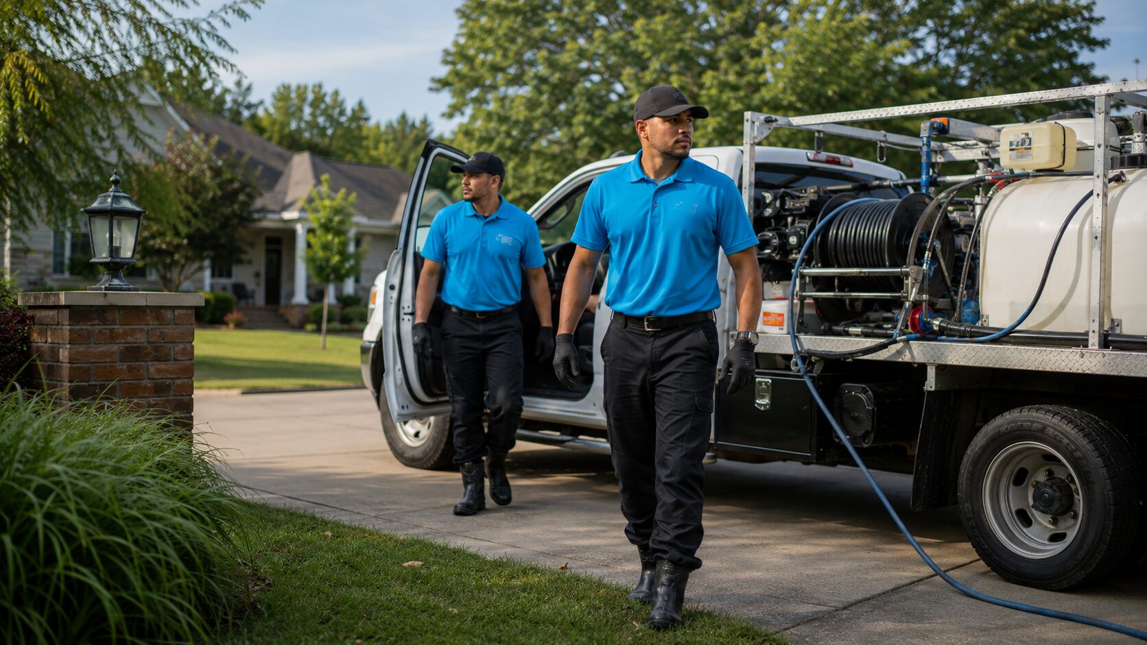 Pressure Washers Greenville SC team arriving at a Greenville home with pressure washing equipment